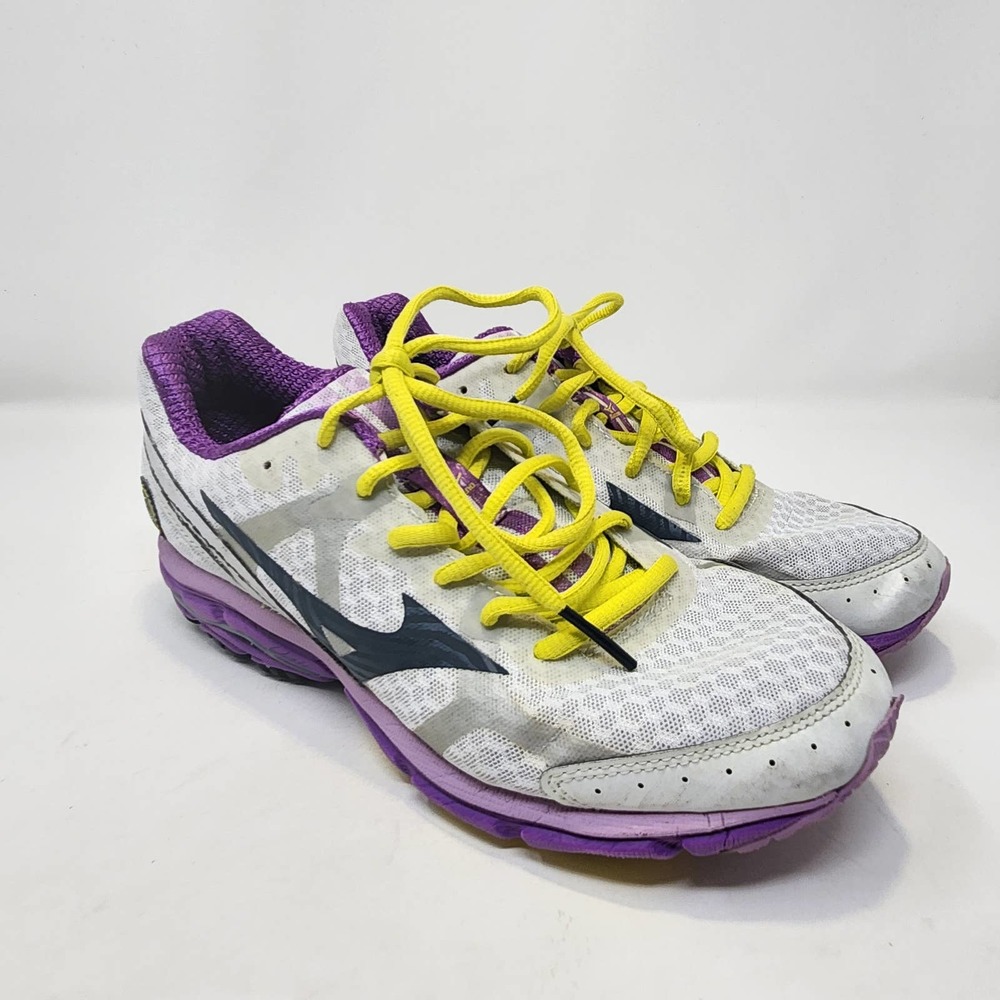 Mizuno Wave Rider 17 Running Shoes Sneakers Womens 7.5 White Purple Gray Neon